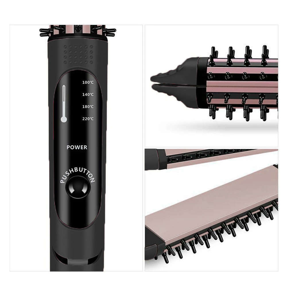 2 in 1 Hair curler Brush Electric straightening Iron-Black