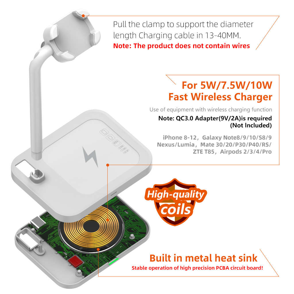 2 in 1 Universal Wireless Charging Dock Station Wireless Charger-White