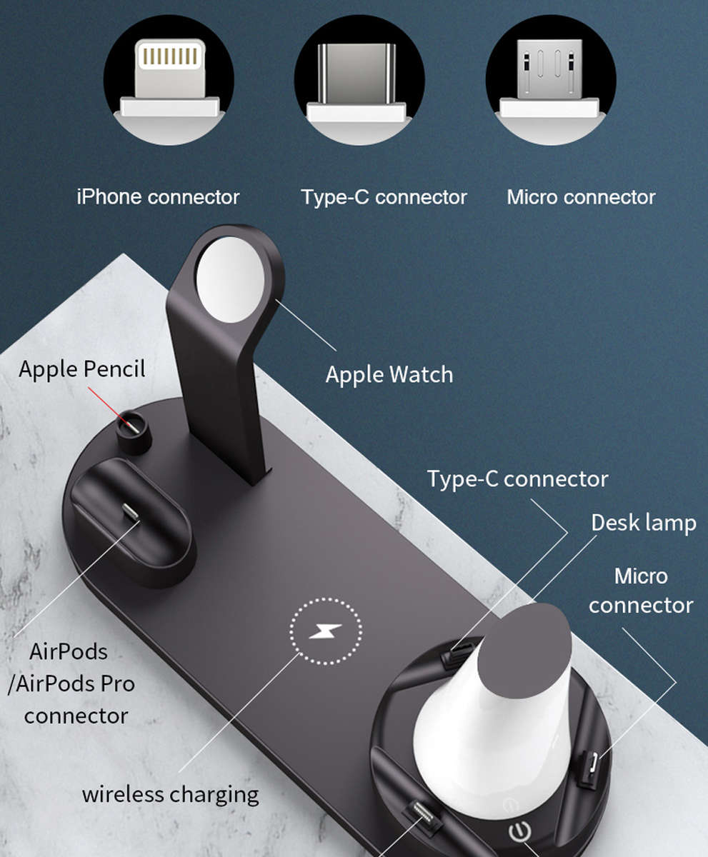 10W Qi Fast Wireless Charger Dock Station With LED Table Lamp