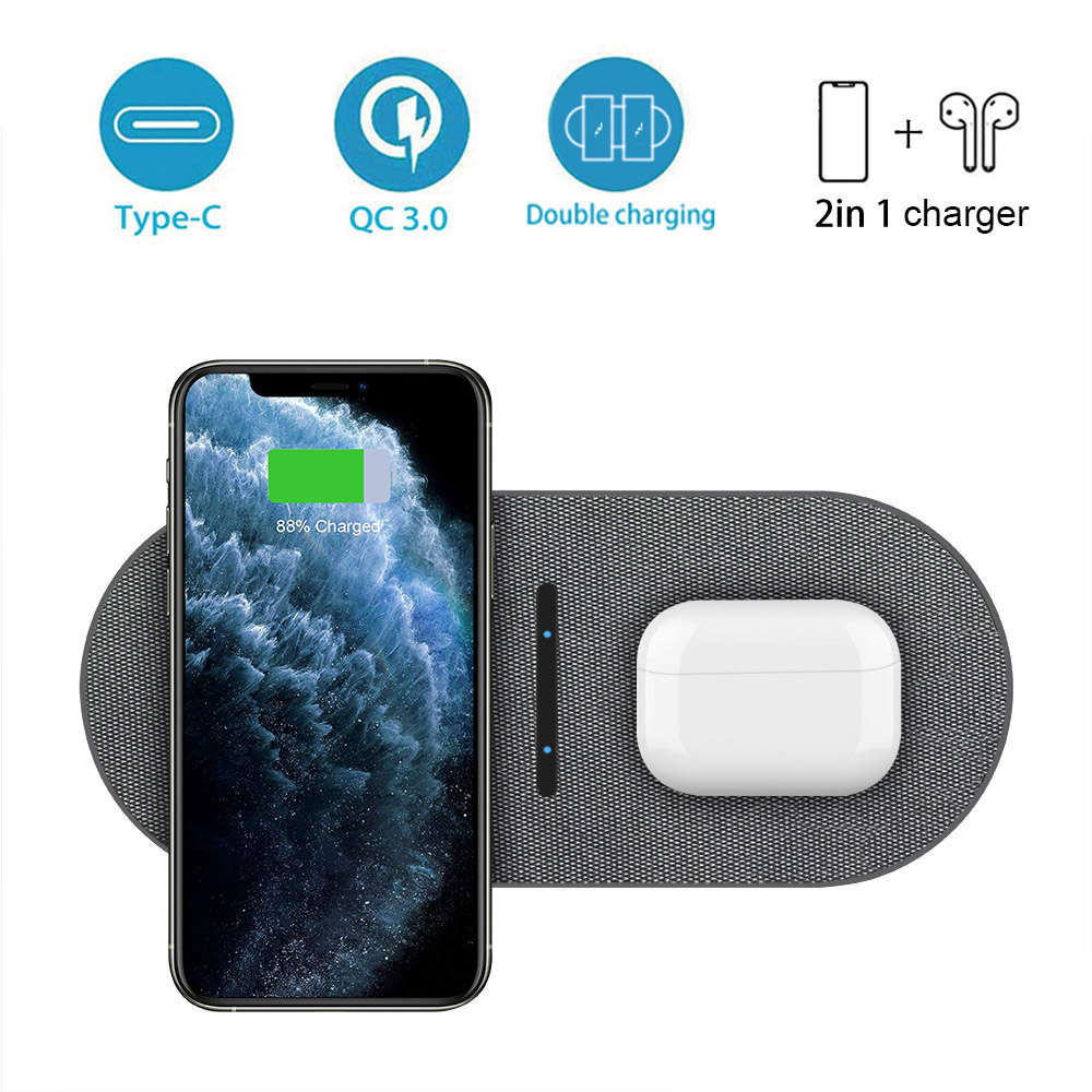 Dual 10W Wireless Charger 2 in 1 Fast Charging Pad for Samsung iPhone