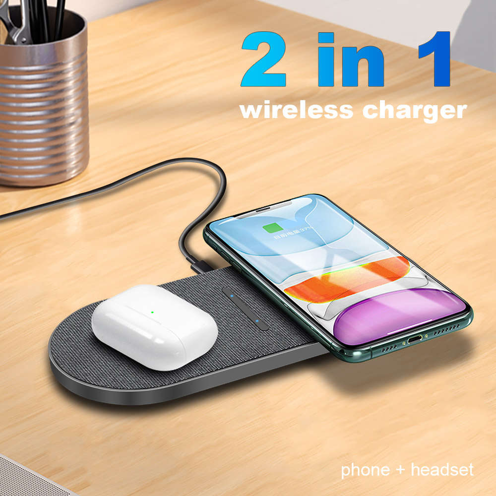 Dual 10W Wireless Charger 2 in 1 Fast Charging Pad for Samsung iPhone