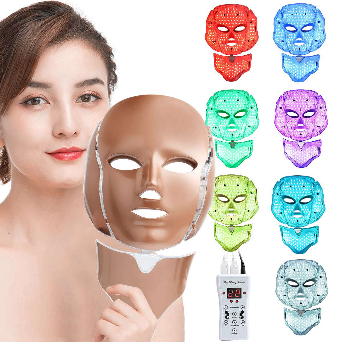 7 Color LED Electric Therapy Face Neck Mask For Healthy Skin Rejuvenation