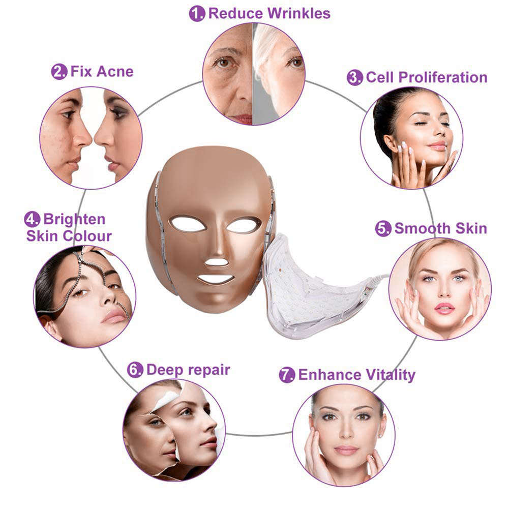 7 Color LED Electric Therapy Face Neck Mask For Healthy Skin Rejuvenation