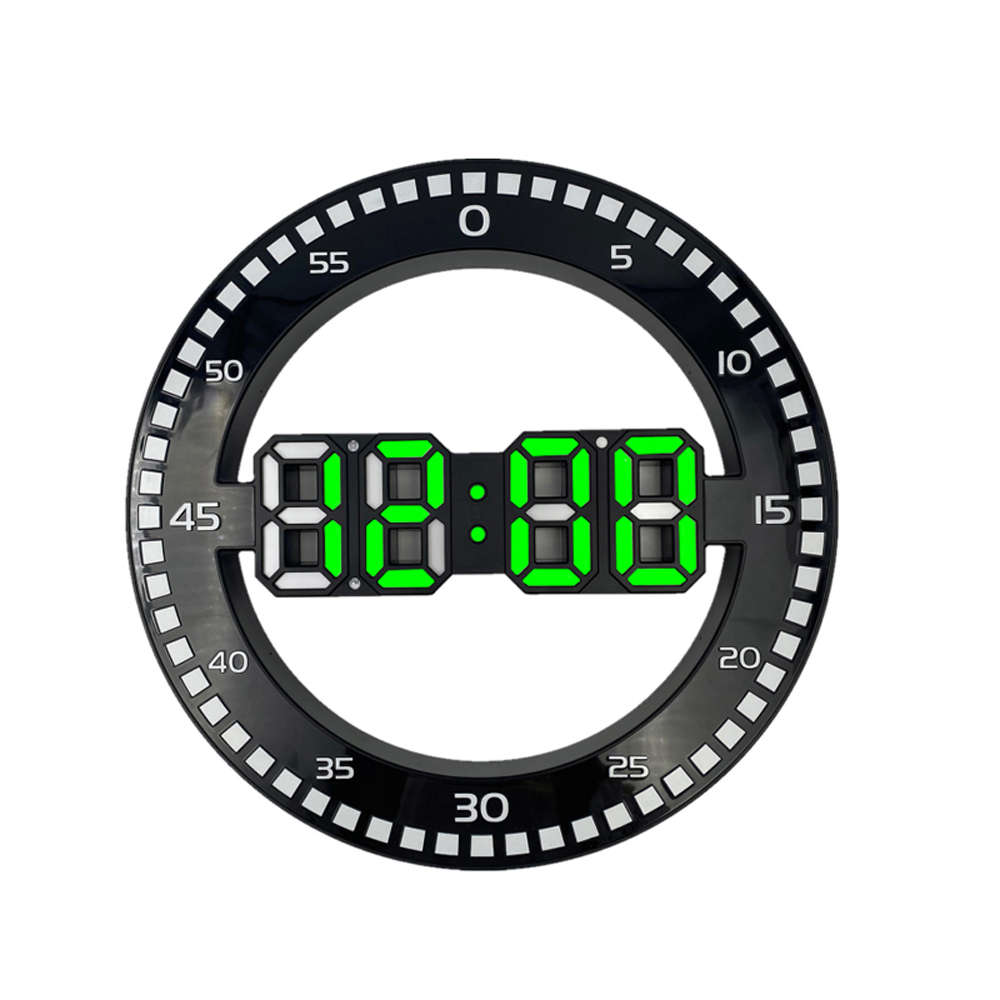3D LED Digital Wall Clock Electronic Night Glow Round Wall Clock