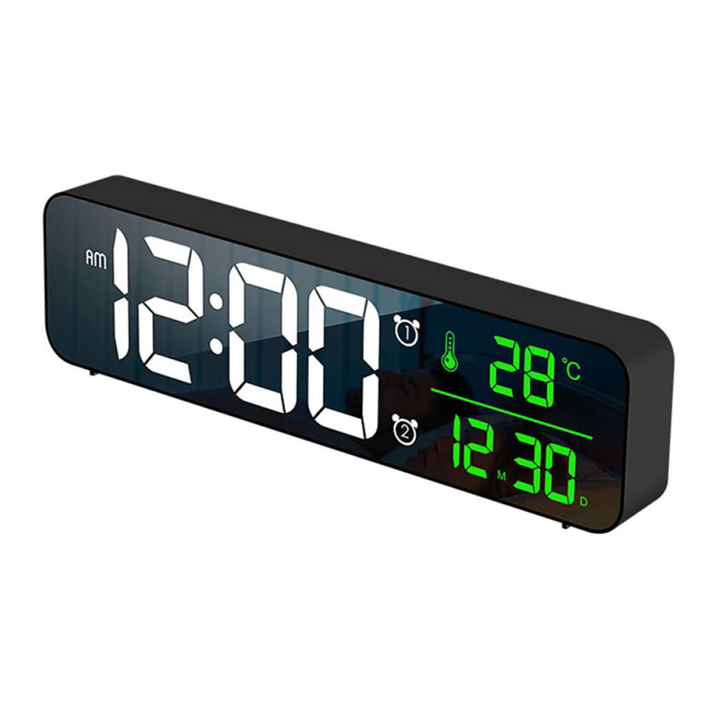 USB LED Temperature Date HD Display Electronic Desktop Alarm Clock-Black