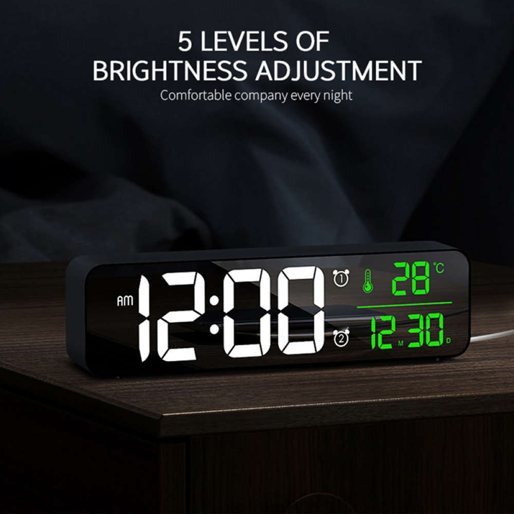USB LED Temperature Date HD Display Electronic Desktop Alarm Clock-Black