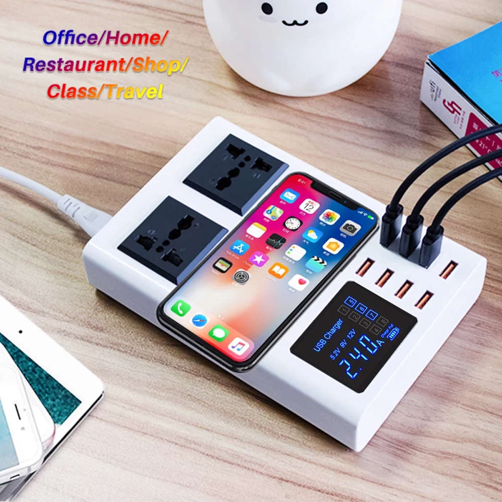 Smart 8 port USB Led Display Charger Fast Wireless Charging Station
