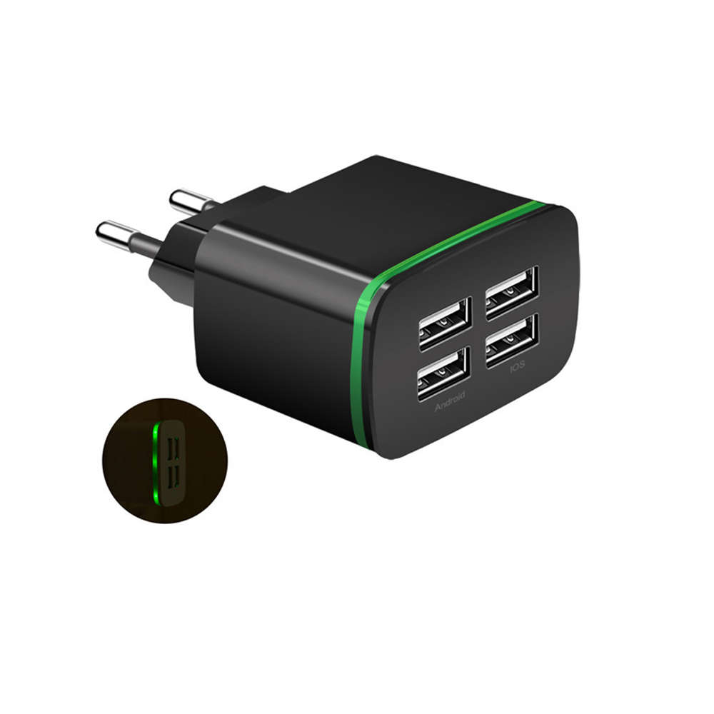 4A Quick Charger EU Plug 4-Port USB Charge Adapter with LED Light