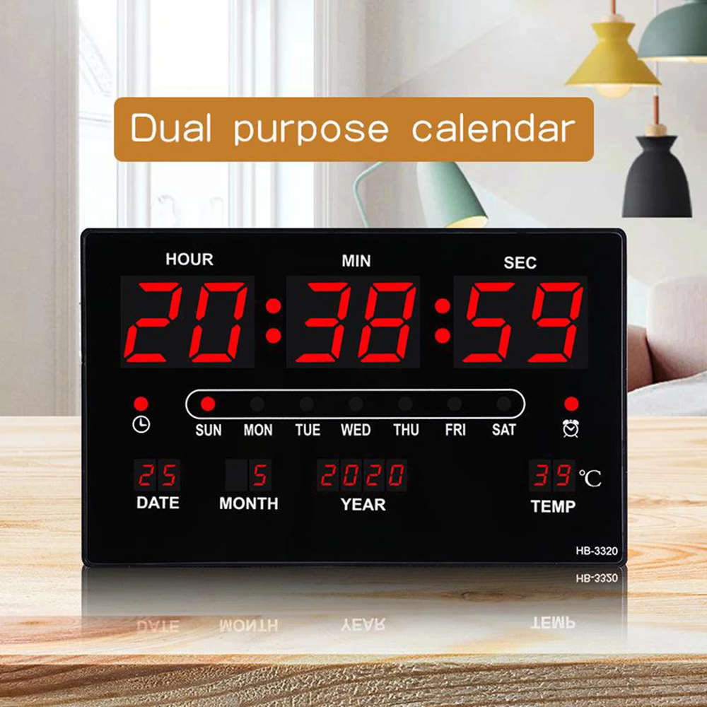 Large Size Digital LED Wall Desk Alarm Clock with Calendar Temperature