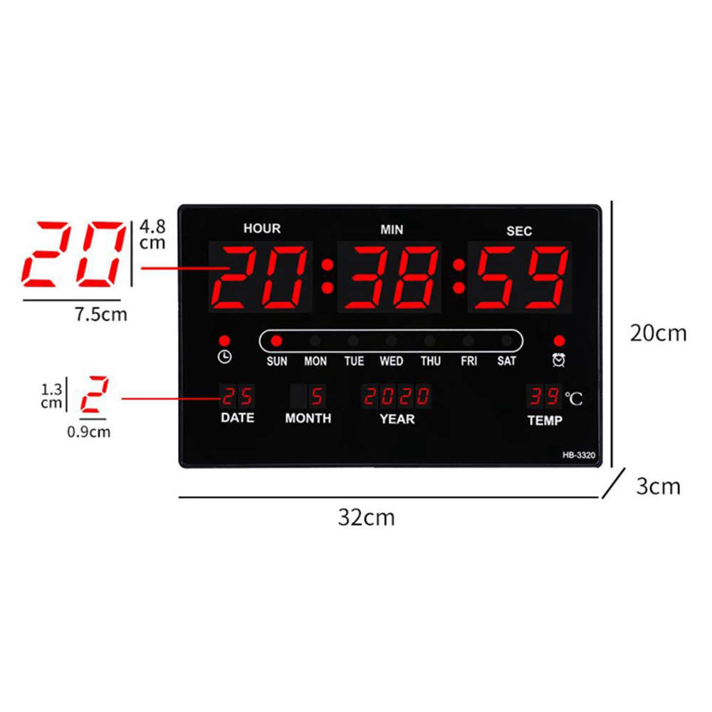 Large Size Digital LED Wall Desk Alarm Clock with Calendar Temperature