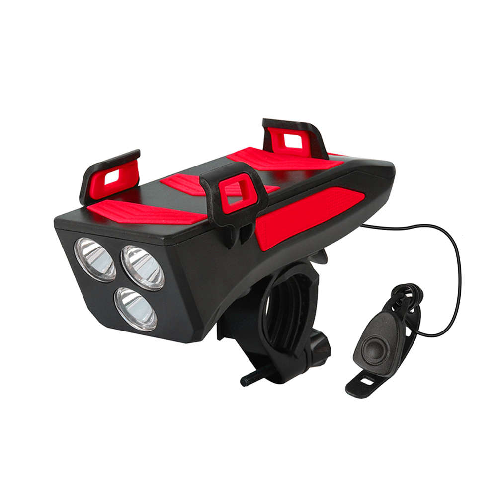 3 in 1 Bicycle Front Light Bike Horn Alarm Bell Mobile Phone Holder
