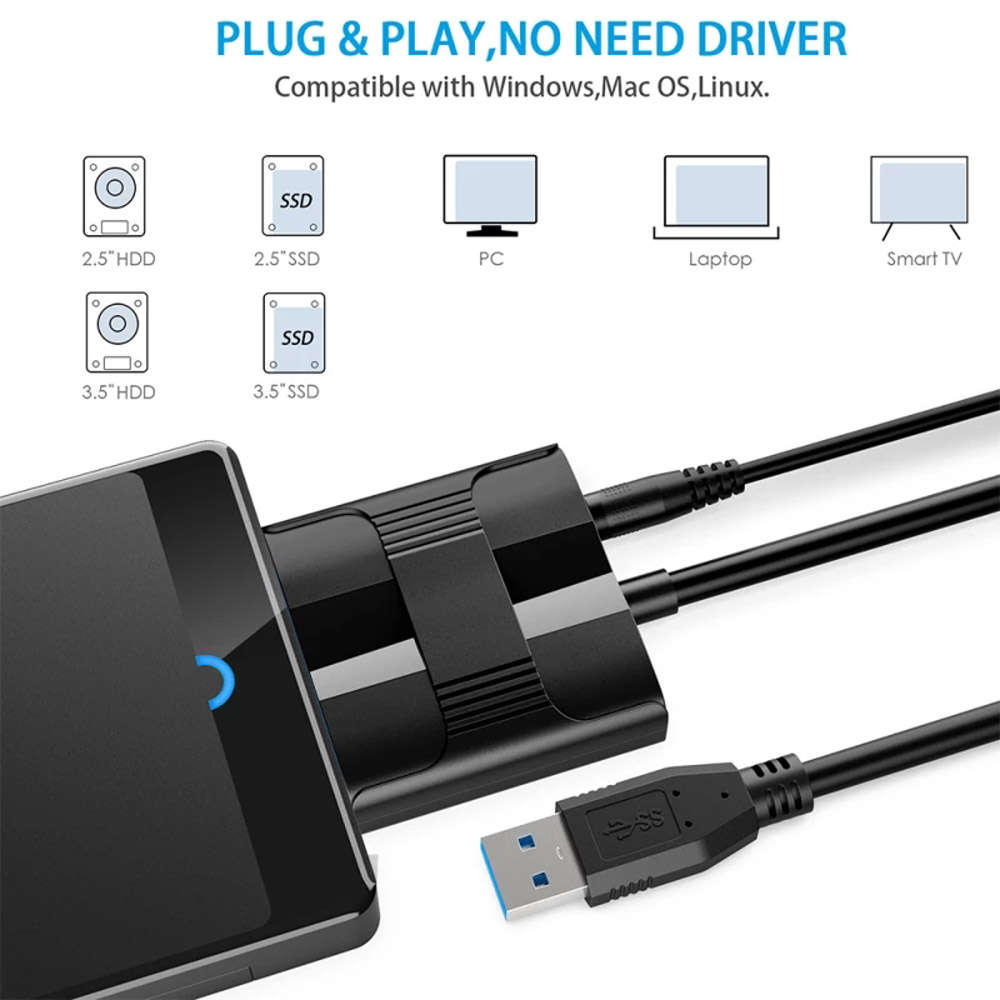 USB 3.0 to SATA SSD Hard Drive Data Converter& Adapter With Power Adapter