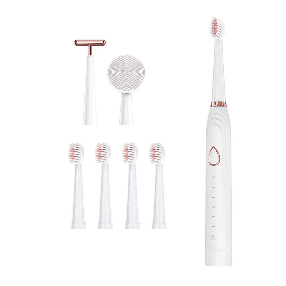 7 Piece Electric Facial Lift Massager/Toothbrush Set - White