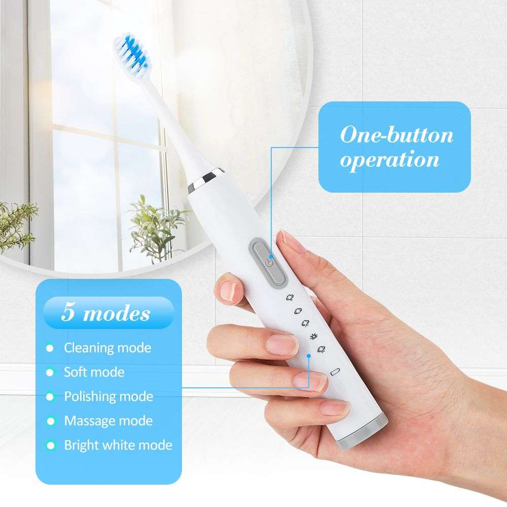 5 Modes Sonic Vibration Electric Toothbrush with 2 Brush Head