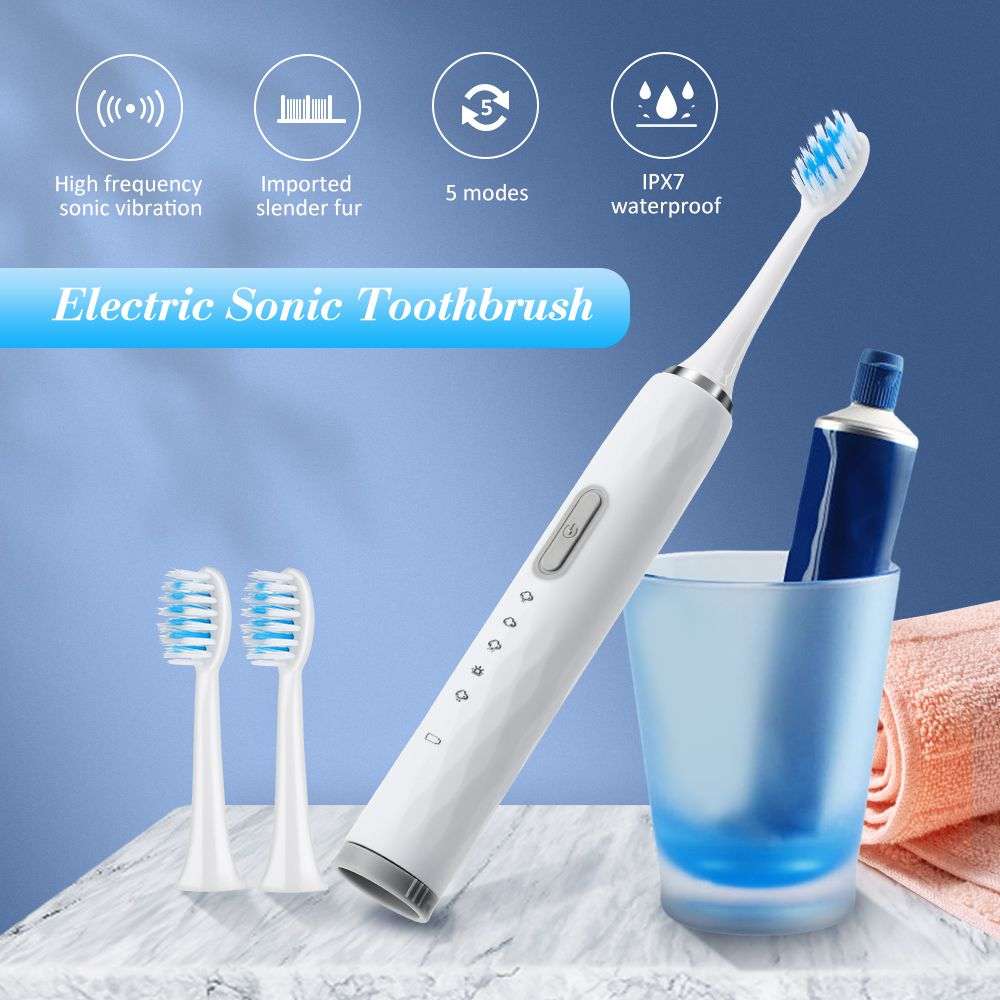 5 Modes Sonic Vibration Electric Toothbrush with 2 Brush Head