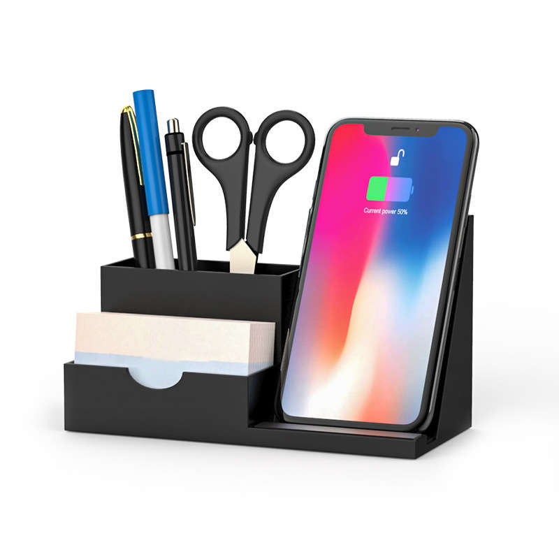 Wireless Charger Desk Organizer Desktop Pen Holder Storage Box