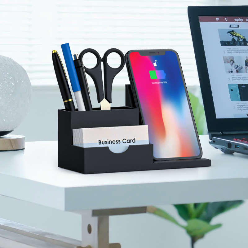 Wireless Charger Desk Organizer Desktop Pen Holder Storage Box