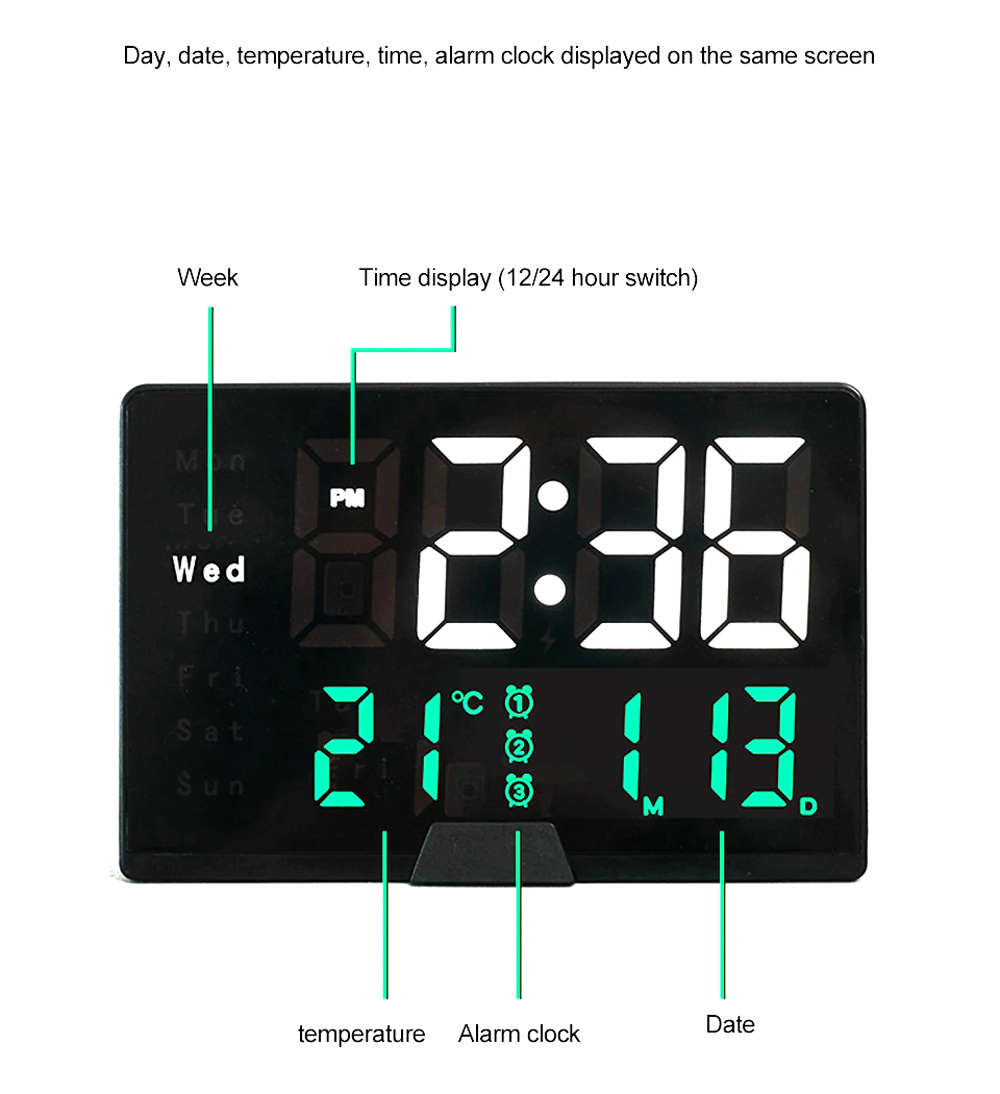 Desktop Table LED Digital Thermometer Date Display Alarm Clock