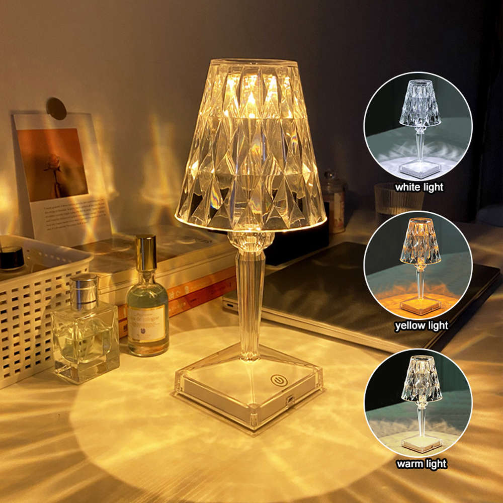 USB Rechargeable LED Diamond Crystal Table Lamp Acrylic Decor Light