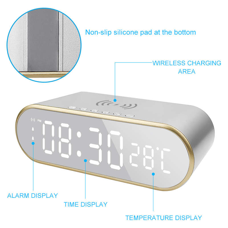 LED Digital Thermometer Alarm Clock with Fast Wireless Charger