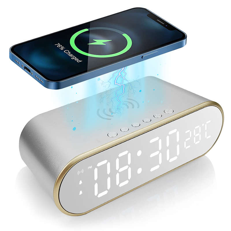 LED Digital Thermometer Alarm Clock with Fast Wireless Charger