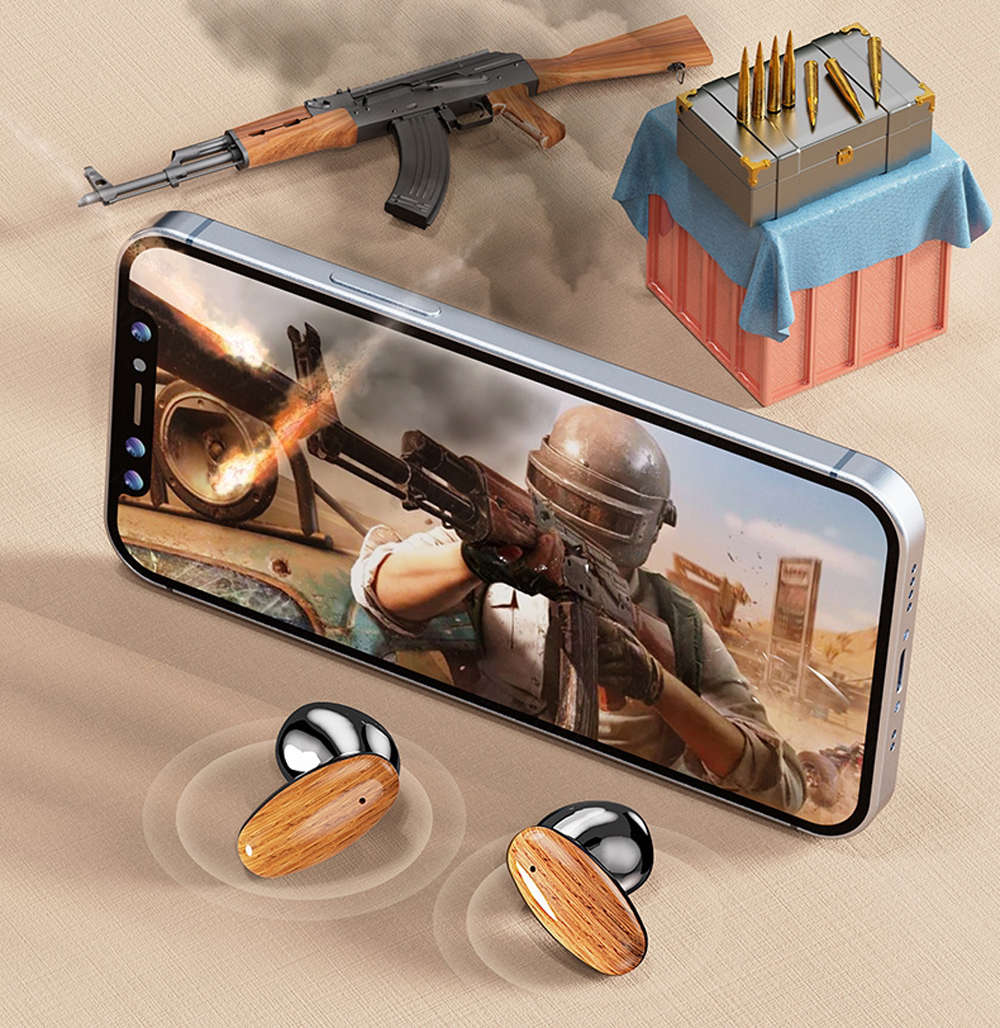 LED Display Charging Box Wood Grain Bluetooth 5.2 Wireless Headphone