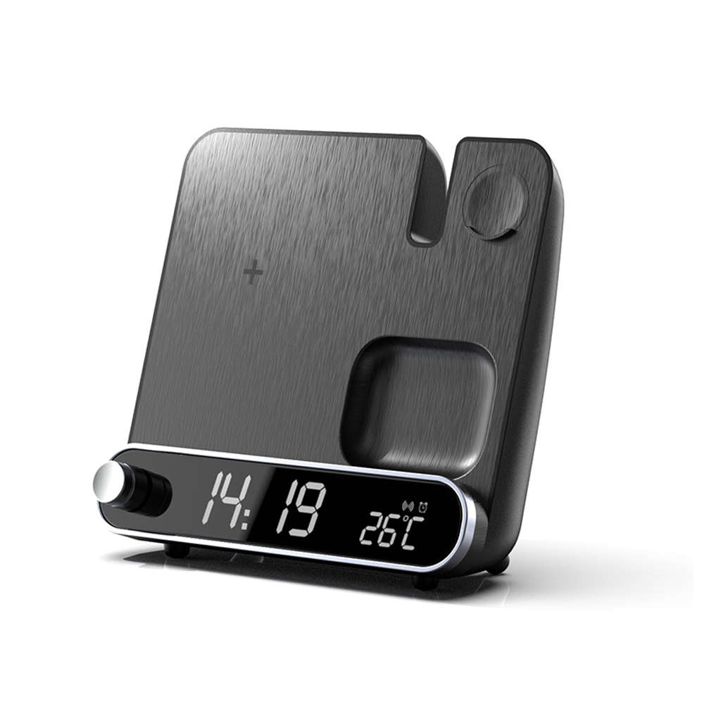 LED Display Wireless Charger Alarm Clock Qi Fast Charging Station