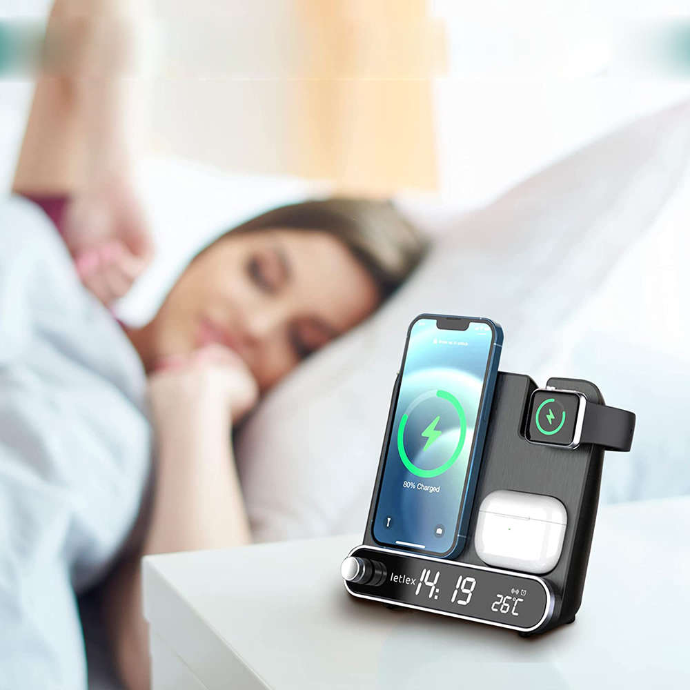 LED Display Wireless Charger Alarm Clock Qi Fast Charging Station
