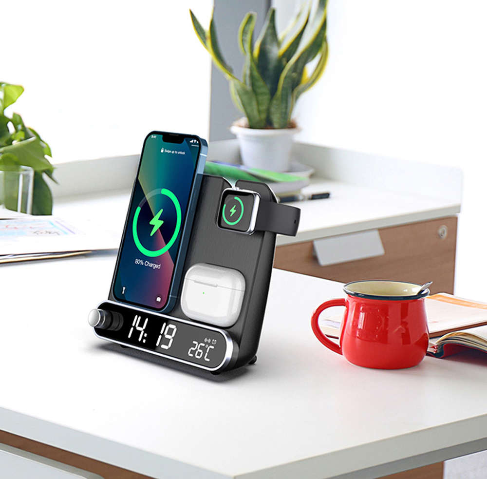 LED Display Wireless Charger Alarm Clock Qi Fast Charging Station