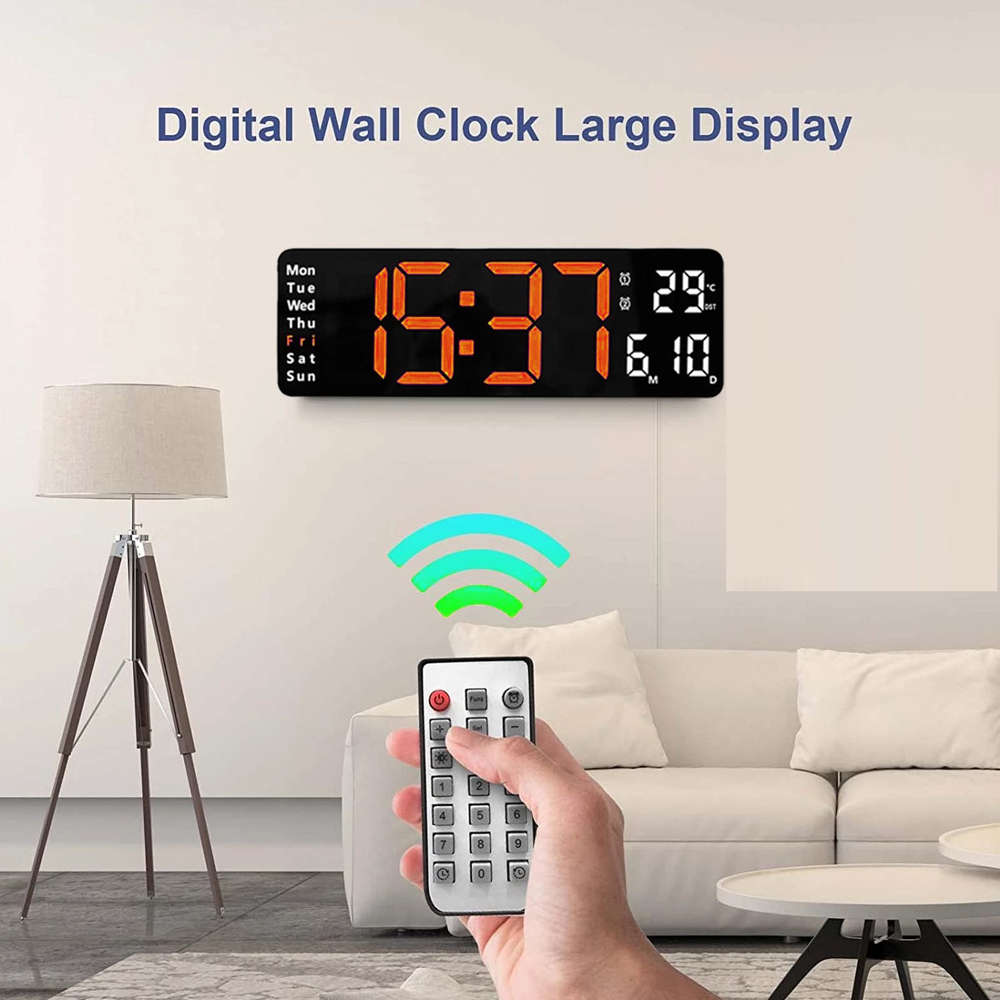 13 Inch Electronic Wall Clock Remote Control Temp Date Digital LED Clock