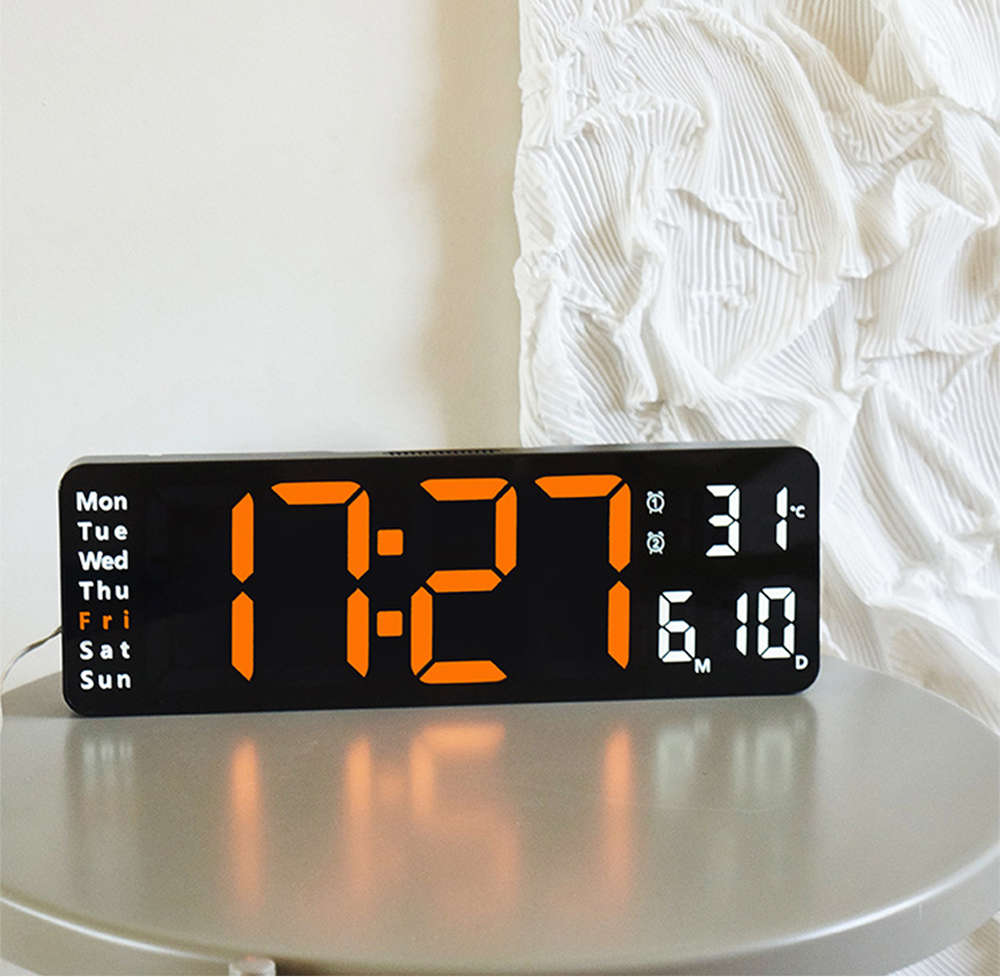 13 Inch Electronic Wall Clock Remote Control Temp Date Digital LED Clock