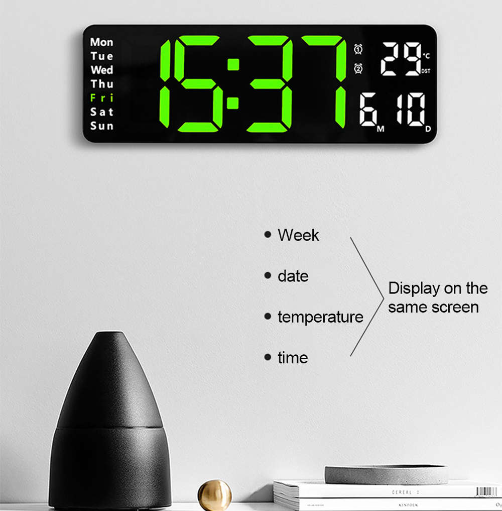 13 Inch Electronic Wall Clock Remote Control Temp Date Digital LED Clock