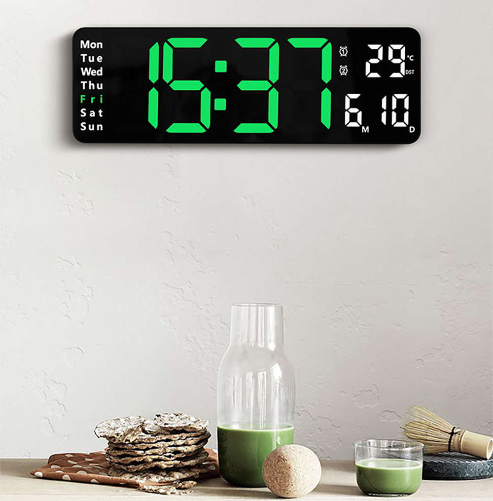 13 Inch Electronic Wall Clock Remote Control Temp Date Digital LED Clock