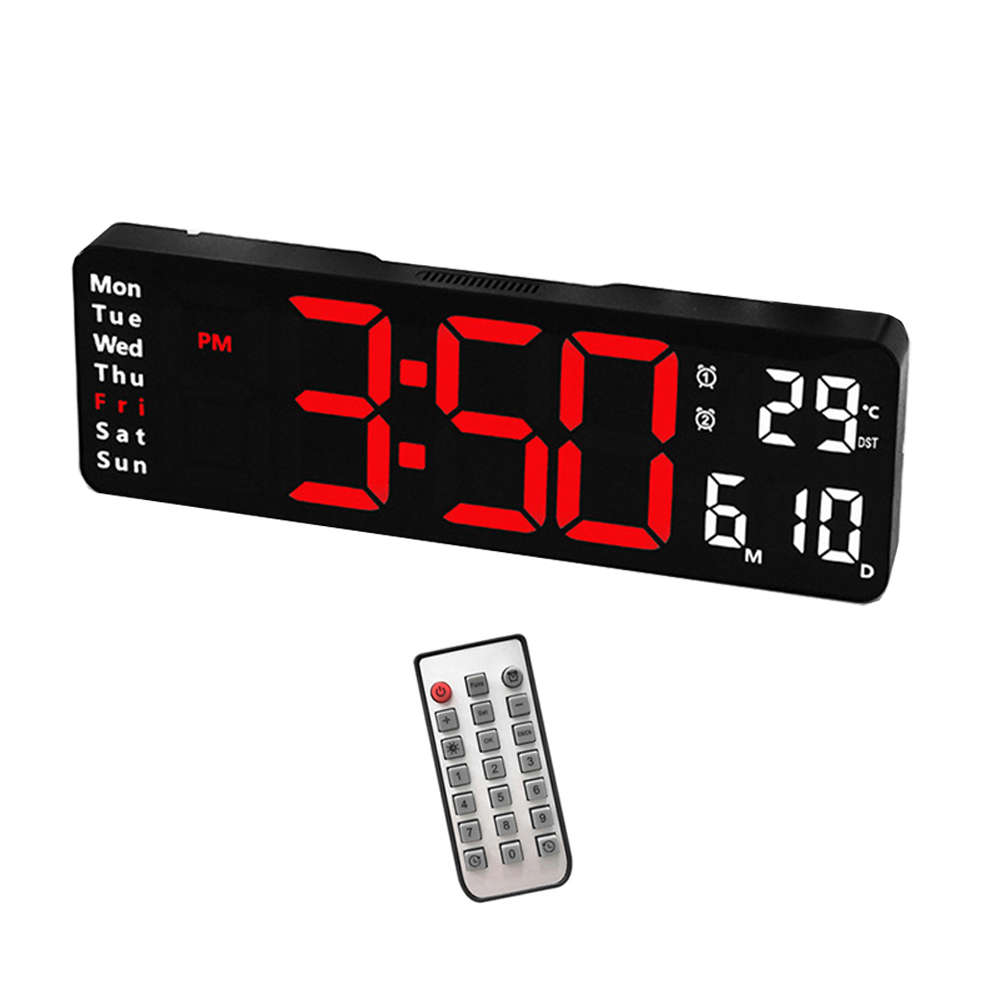 13 Inch Electronic Wall Clock Remote Control Temp Date Digital LED Clock-Red
