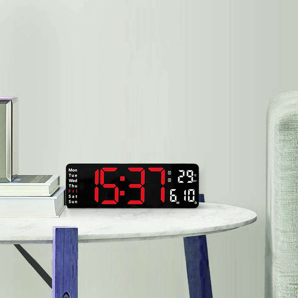13 Inch Electronic Wall Clock Remote Control Temp Date Digital LED Clock-Red