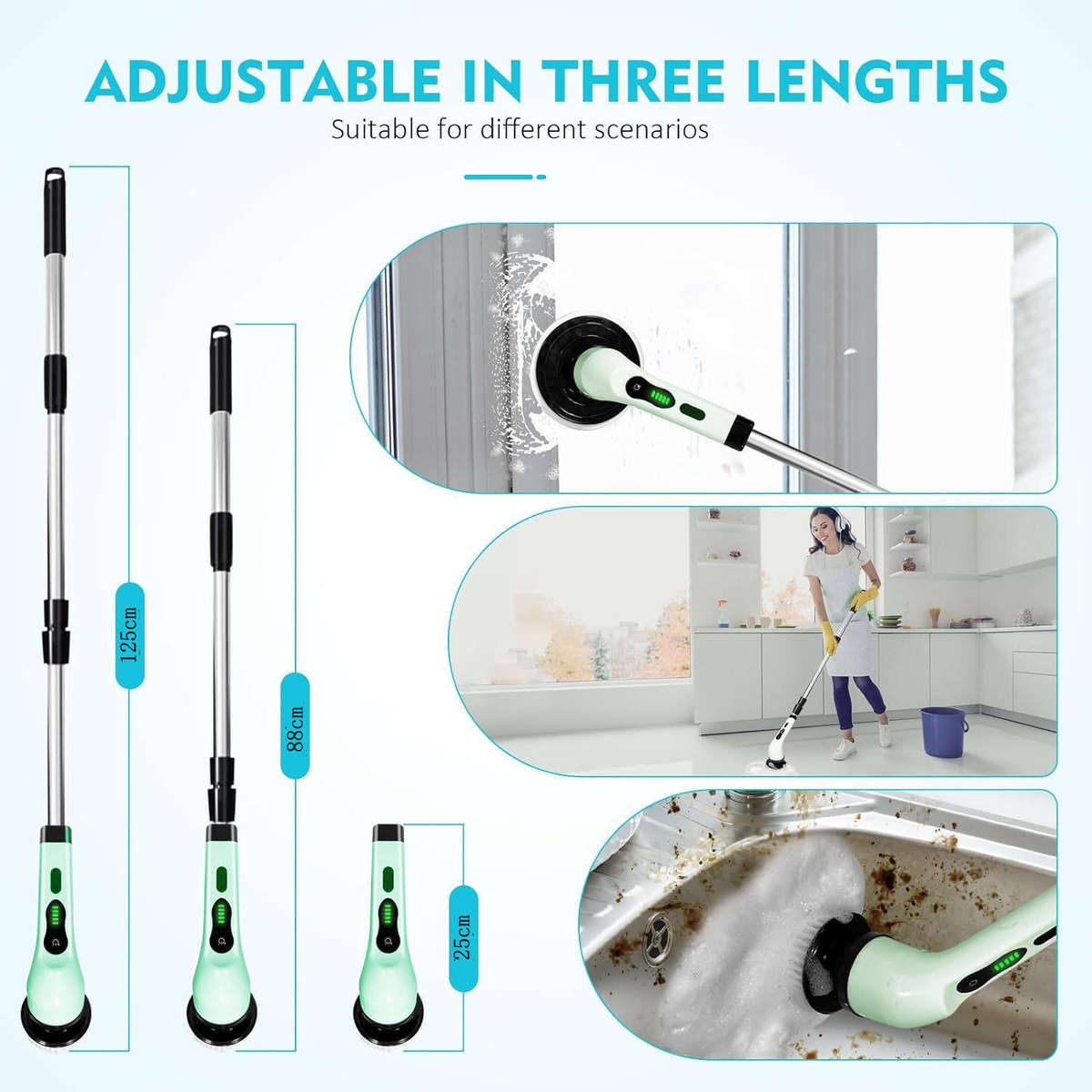 Cordless Electric Spin Scrubber Cleaning Brush with 9 Different Heads
