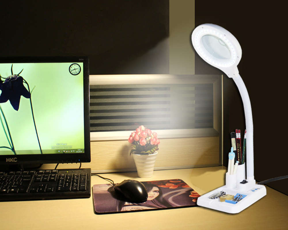 LED Desk Magnifier Lamp Light 5X 10X Magnifying - White
