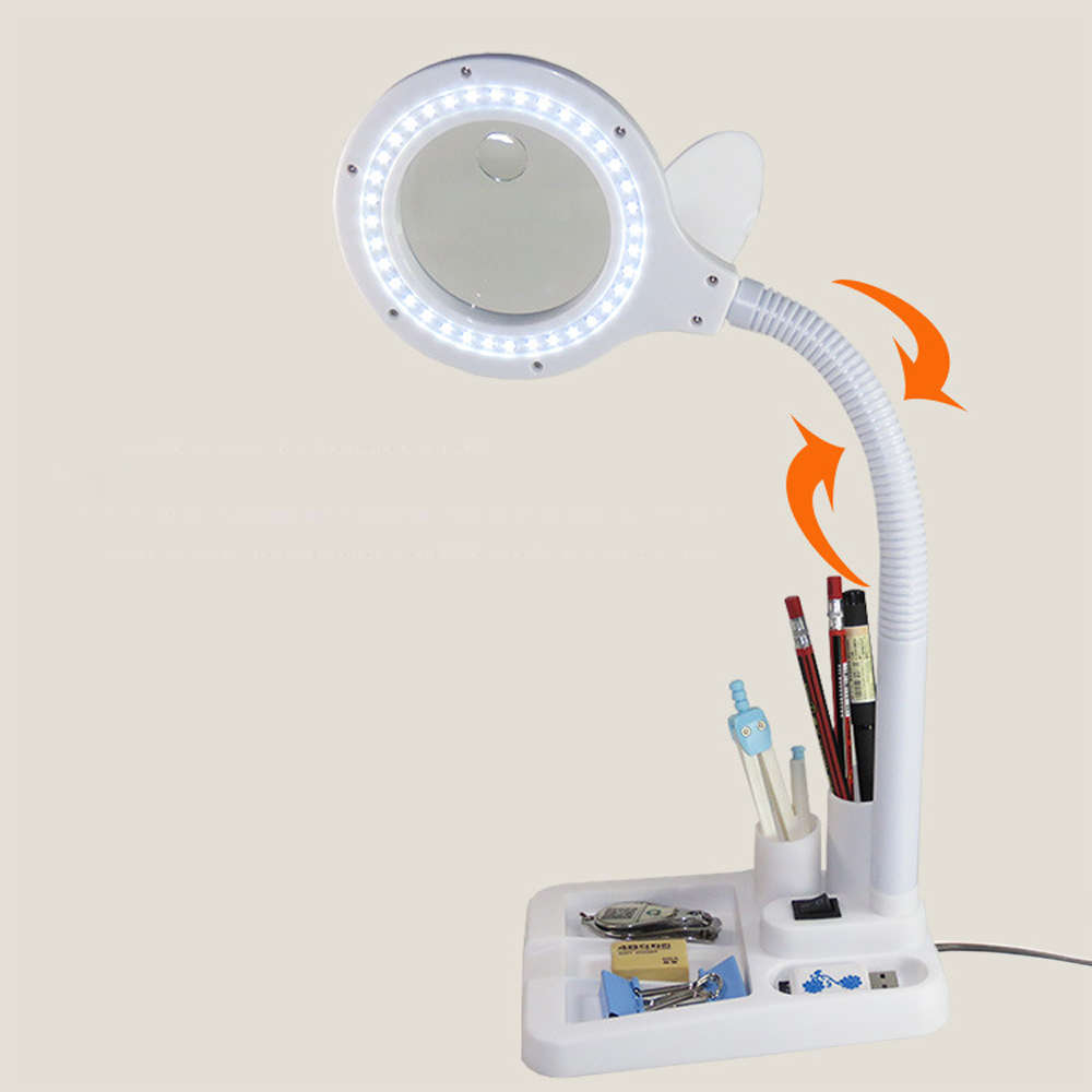 LED Desk Magnifier Lamp Light 5X 10X Magnifying - White