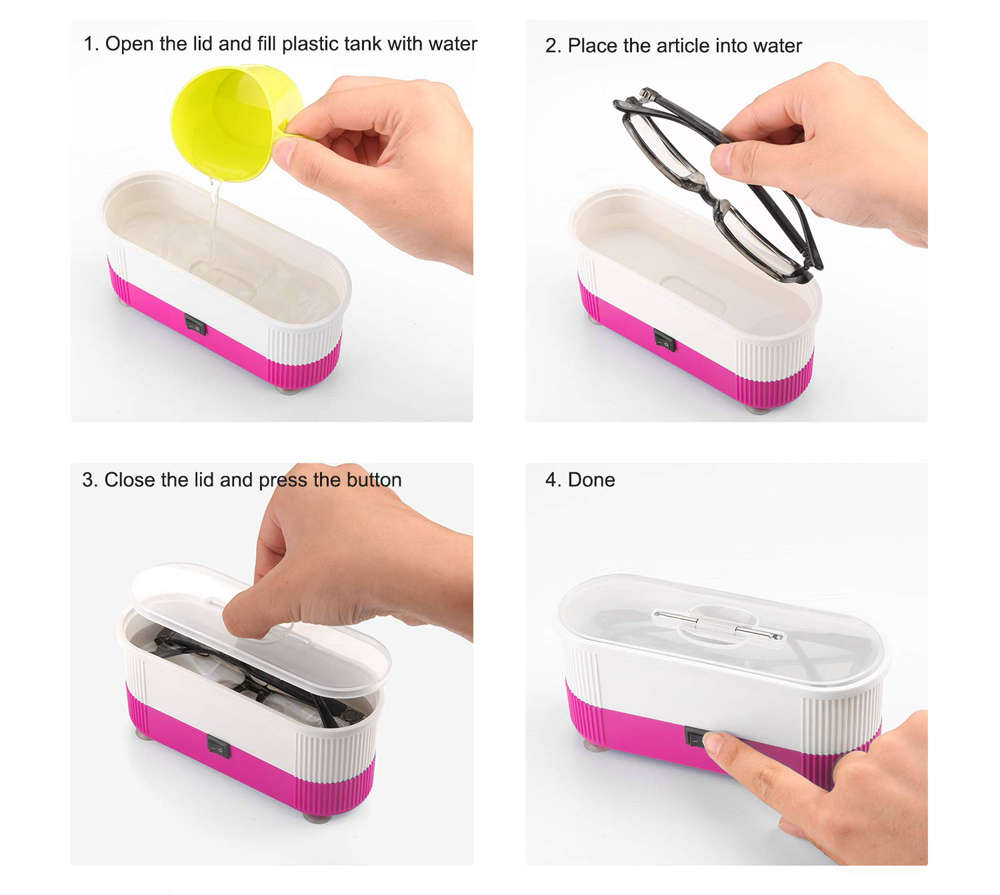 Automatic Mini Ultrasonic Cleaner Portable Celaning Machine-Pink