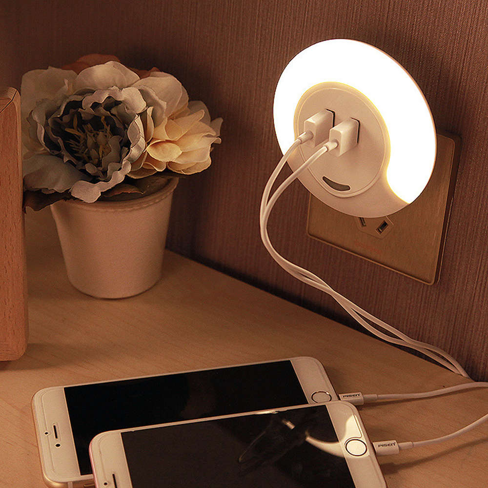 Light-controlled Bedside Lamp With Dual USB Charger