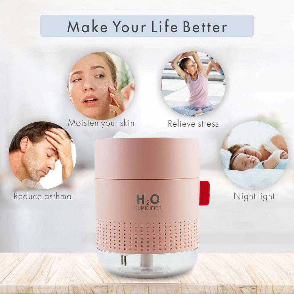 Portable Cool Mist Humidifier Desktop Humidifier with Night Light-Pink