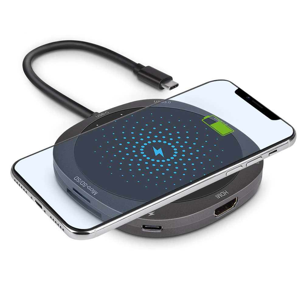 7 in 1 USB C HUB to USB 3.0 HDMI QI Adapter Wireless Charger USB Splitter