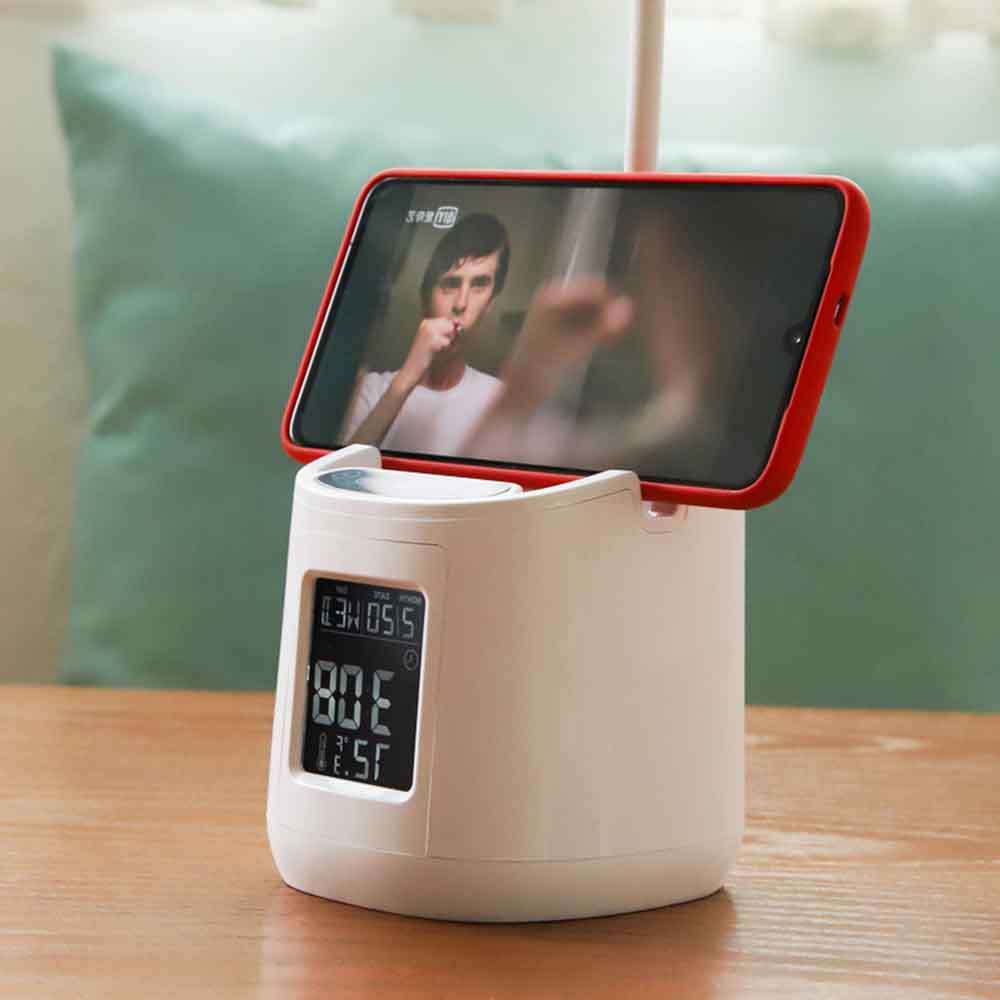 Dimmable LED Table Lamp With Clock & Pen Holder