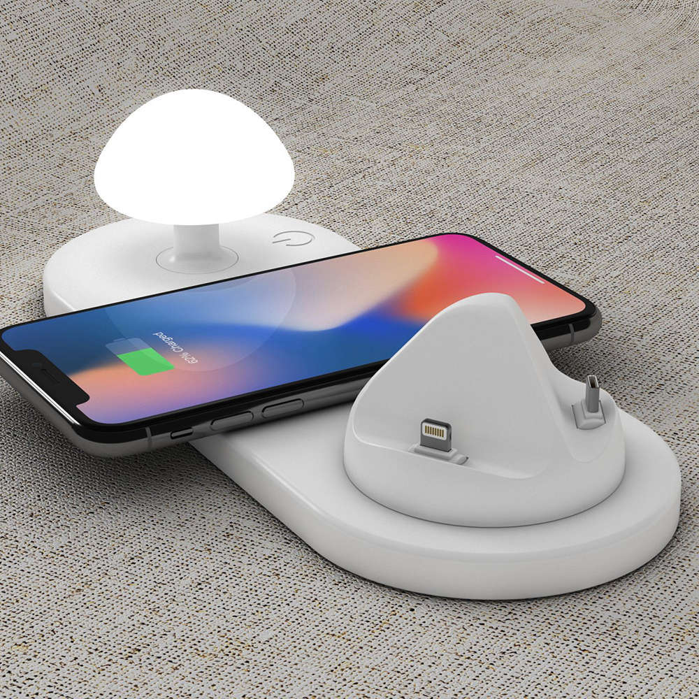 3-in-1 Fast Wireless Charging Station With Mushroom Night Light