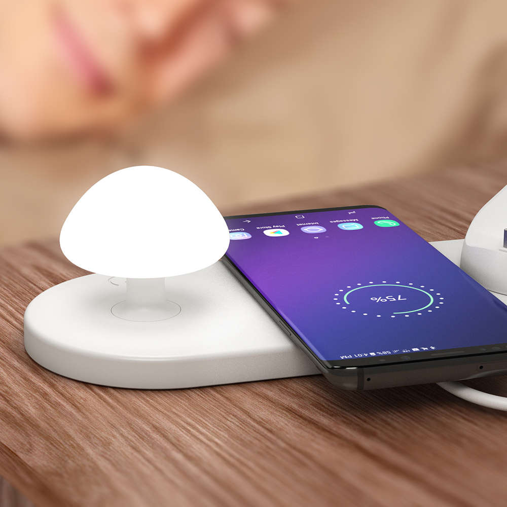 3-in-1 Fast Wireless Charging Station With Mushroom Night Light