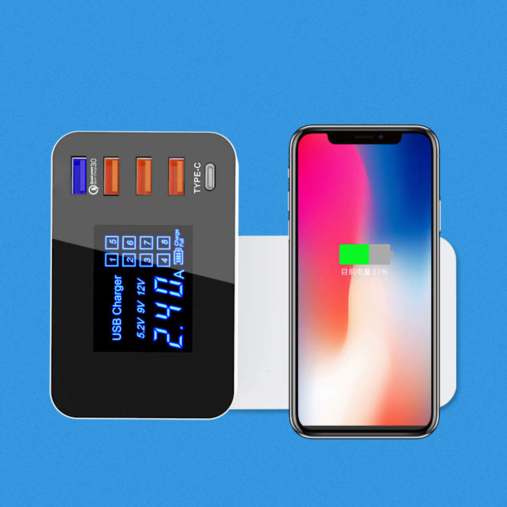 Multi-port USB Fast Charging Station Adapter With Wireless Charger