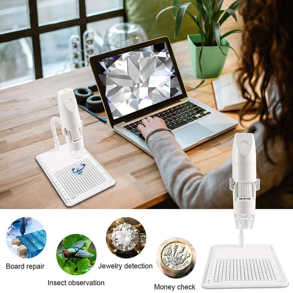 1080p microscope with 50x-1000x magnification and 8 LED light