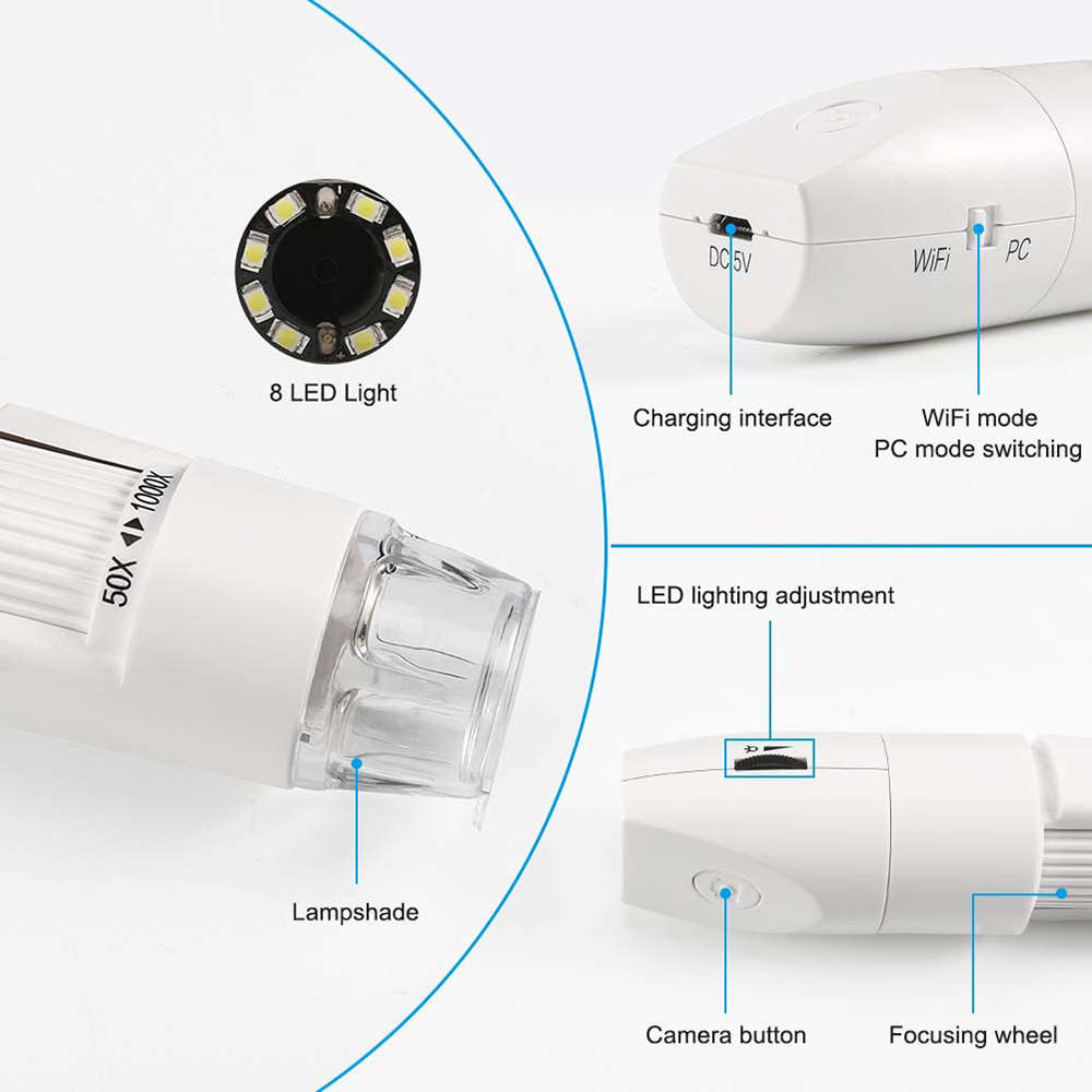 1080p microscope with 50x-1000x magnification and 8 LED light