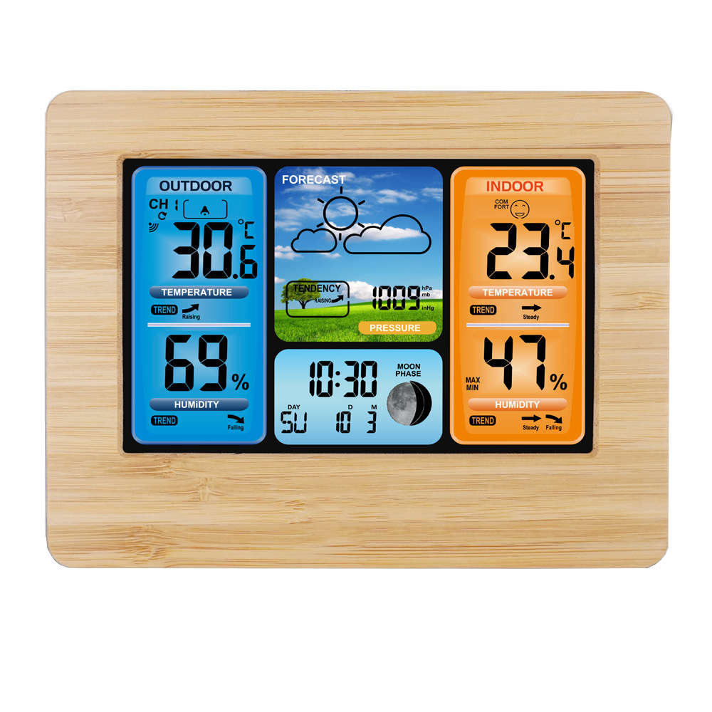 Digital Color Forecast Station Temperature And Humidity Monitor - Yellow