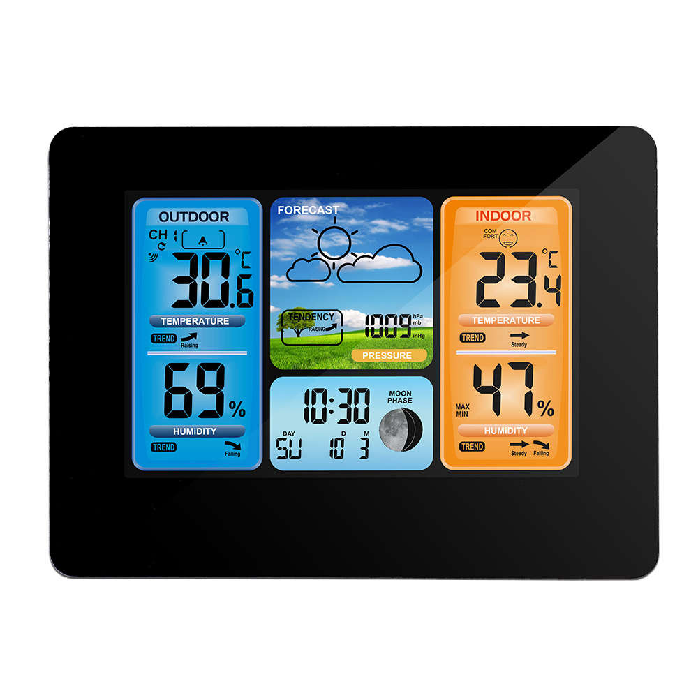 Digital Color Forecast Station Temperature And Humidity Monitor - Black